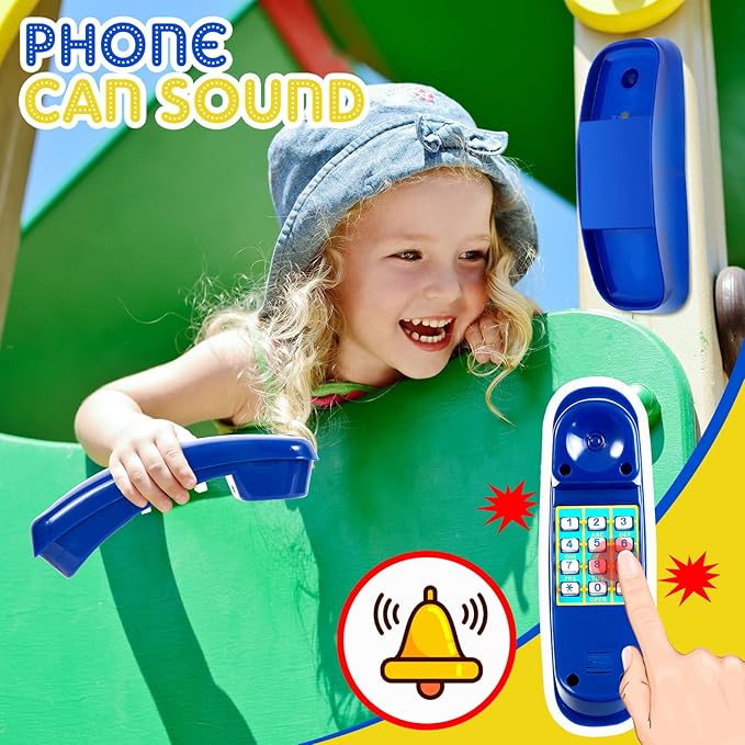 Deekin 9 Pcs Playground Accessories Swing Set Pirate Playground Equipment Set Include Plastic Wheel, Telescope, Periscope, Telephone, Safety Handle Bars for Outdoor Playhouse(Yellow, Blue)
