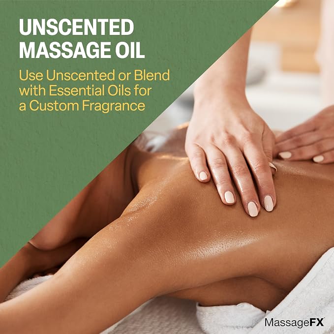 Massage Oil by Massage FX - 100% Pure Sweet Almond & Sunflower Seed Oil - Vitamin E - Ivy, Arnica & Aloe - Unscented - Perfect for a Full Body Massage, Maximum Friction - Paraben Free - 8 Ounces Pump