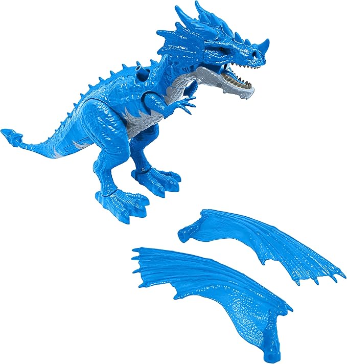 Geospace New Dragon Walking Dinosaur Toy – Smoke Breathing Fire Dragon Toy for Kids 3 & up, Walking Dinosaur Toys with Lights, Roaring Sound, Dragons Action Figure, Dragons for Gift (Icestorm)