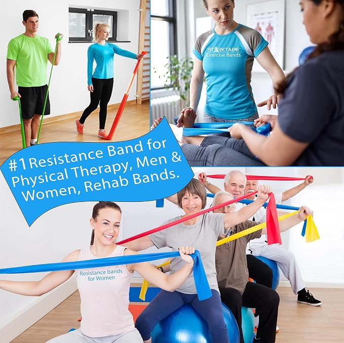 Resistance Bands Set. 3 or 5 Pack Non-Latex Physical Therapy, Professional Elastic Band. Perfect for Home Exercise, Workout, Strength Training, Yoga, Pilates, Rehab, Gym