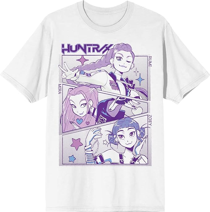 Kpop Demon Hunters Panel Art Huntrix Adult Crew Neck Short Sleeve T-Shirt