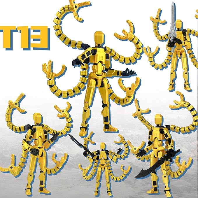 Already Assembled T13 Action Figure Accessories,T13 Multi-Jointed Movable,for Collectors Desktop Decorations t-13 Movability 3D Printed Toys (Yellow, 5.5inch)