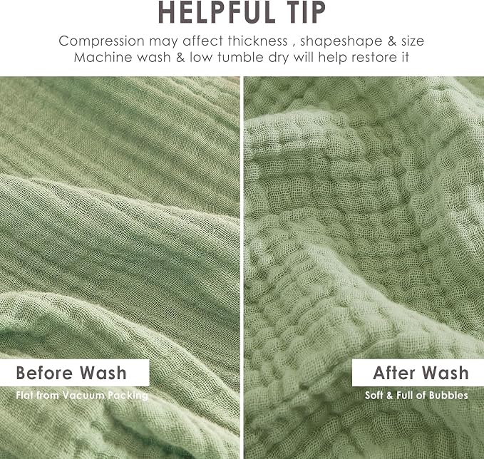 EMME Muslin Blankets for Adults Throw Blanket for Couch Breathable Gauze Soft Lightweight Airy Sage Green Twin 60" x 80"