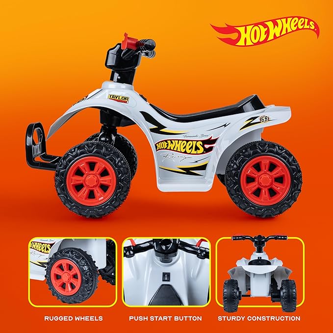 Hot Wheels - 6V ATV Quad for Kids, Powerful and Safe Ride-On Toy with Rechargeable Battery, Forward and Reverse Driving, Max Weight Capacity of 55 LBS, Ages 2-3 Years