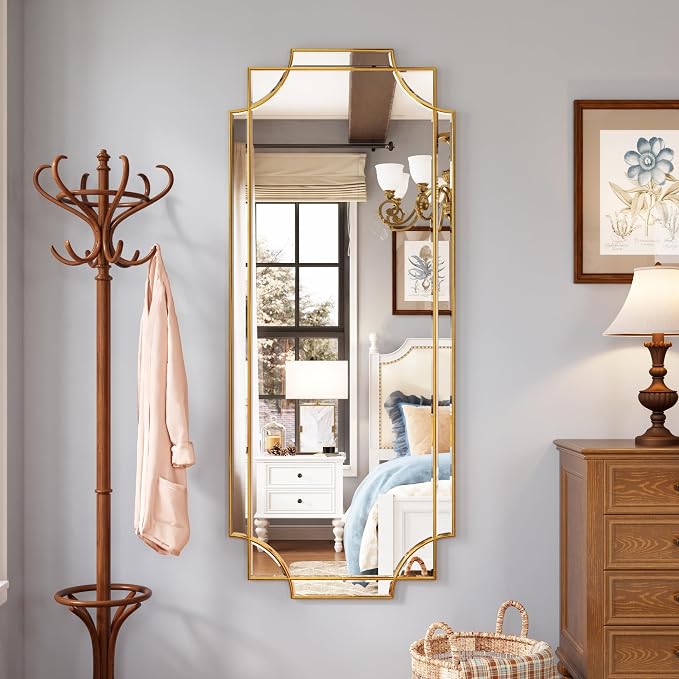 Kelly Miller 24"x58" Gold Foil Scalloped Edge Decorative Full Length Mirror | Hand-Applied Gold Foil Finish. HD Mirror With French Cleat. Elegant Beveled Wall Mirror Decor For Bathroom Bedroom Entryway.
