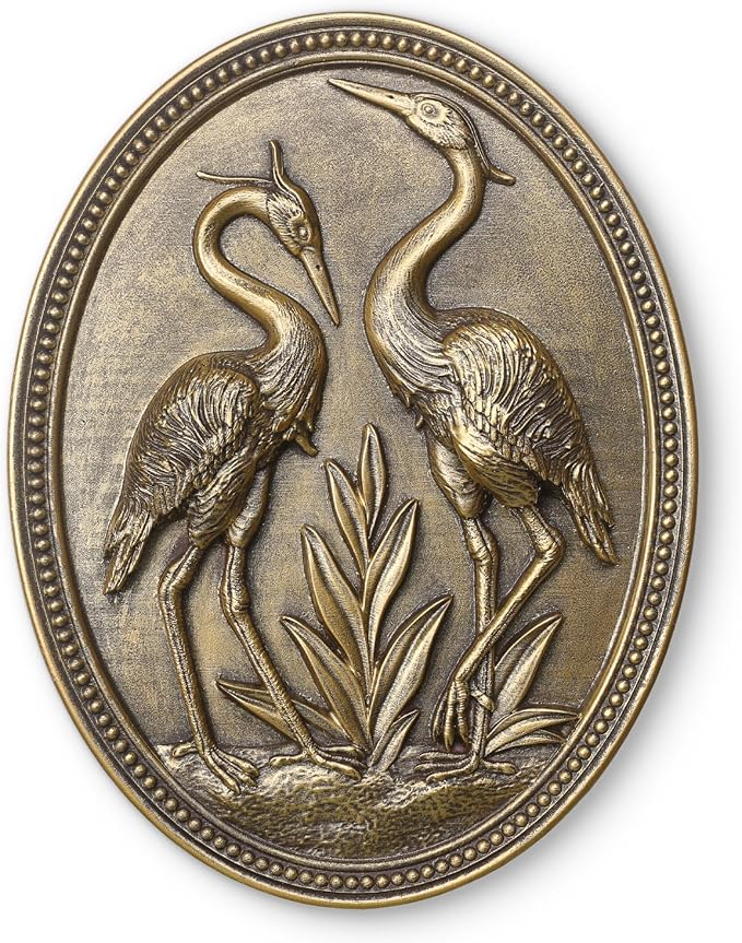 Vintage Crane Wall Sculpture, Antique Wall Decor, Crane Wall Art, Hand Painted Wall Decoration with Embossed Couple Birds Design, Heron Wall Art, Vintage Wall Decor for Living Room Bedroom Dining Room Hallway, Housewarming Gifts