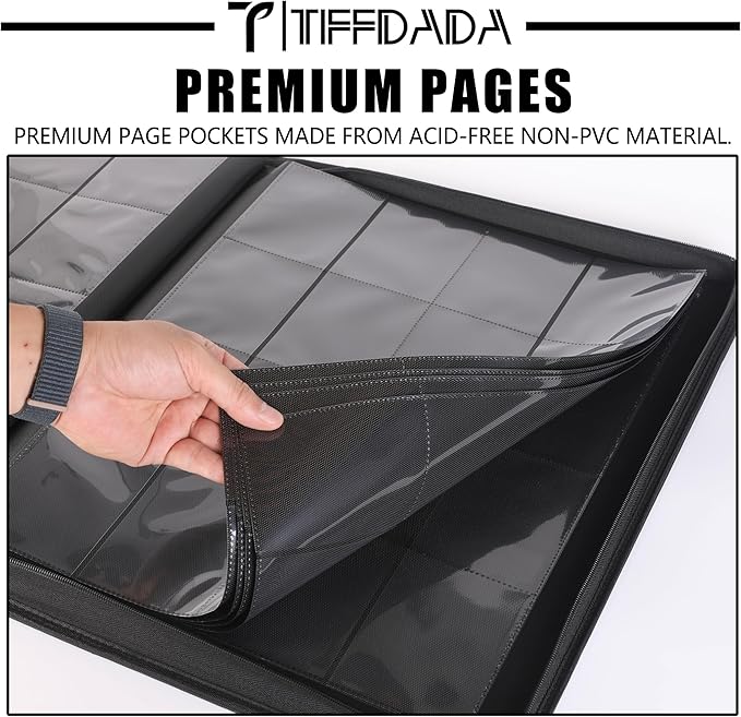 Top Loader Binder for Cards, 16 Pocket, Holds Up to 640 Toploaders with Ringless 20 Double-Sided Sleeves, Side Loading Top Loader Card Binder with Zipper for Trading Sports Cards in 3" x 4" Toploaders