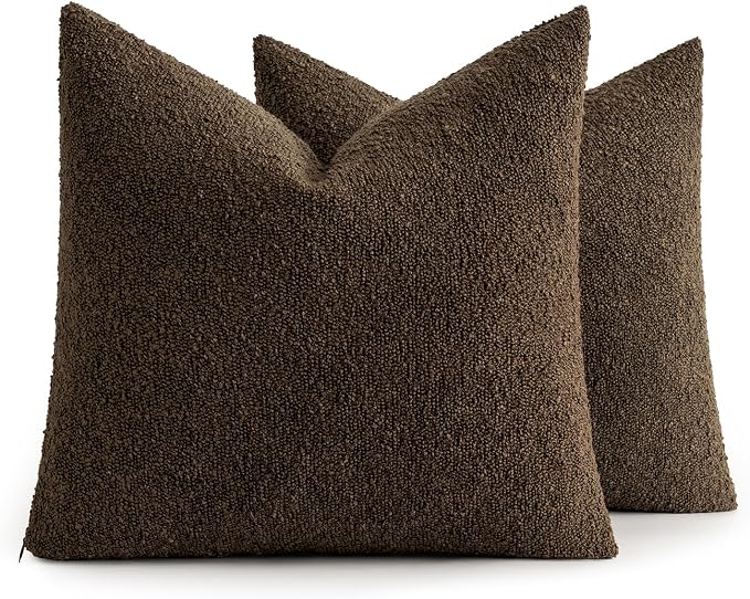MIULEE 26x26 Decorative Euro Sham Boucle Couch Pillow Covers Brown | Set of 2 Textured Neutral Fall Autumn Throw Pillow Covers, Accent Solid Pillowcases, Sofa Living Room Home Decor
