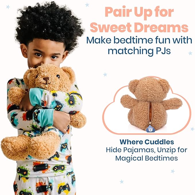 Zip N' Bear Soft Plush Teddy Bear Stuffed Animal with Gamers Galaxy Pajamas - Zippy The Bear Cute Cuddly Plush Toy, Perfect Sensory Teddy for Kids, Toddlers - Adorable Gift & Bedtime Companion
