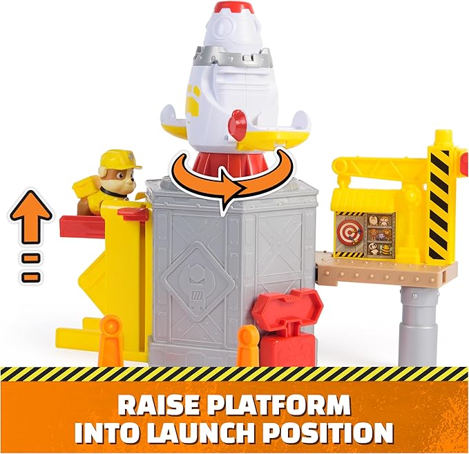 Rubble & Crew, Launch & Spin Spaceship Playset with Rubble Toy Figure in Construction Uniform, Kids Toys for Boys & Girls Ages 3 and up
