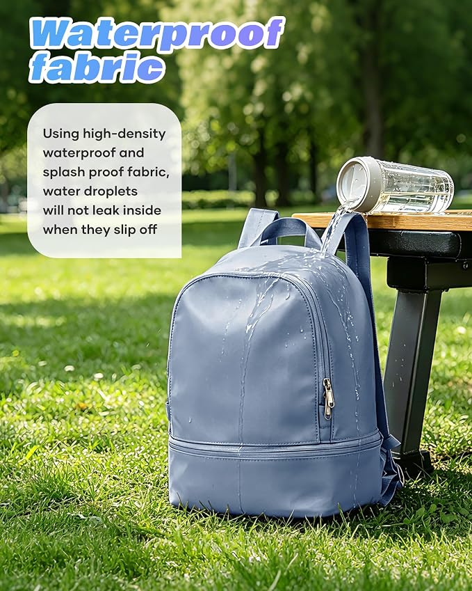 Small Gym Backpack for Women, Office-to-Gym Casual Daypack with Shoe Compartment, Lightweight Water Resistant Small-Size Bag, Clean Fit Style Work Backpack for Daily Use, Blue