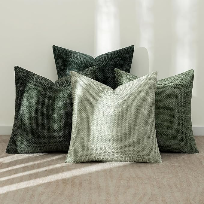 MIULEE Soft Decorative Chenille Pillow Covers Forest Green 16x16 Pack of 4 | Nordic Home Decor, Woodland Forest Bath Set, Couch Throw Pillows, Farmhouse Boho Cushion Covers for Sofa Bed Living Room