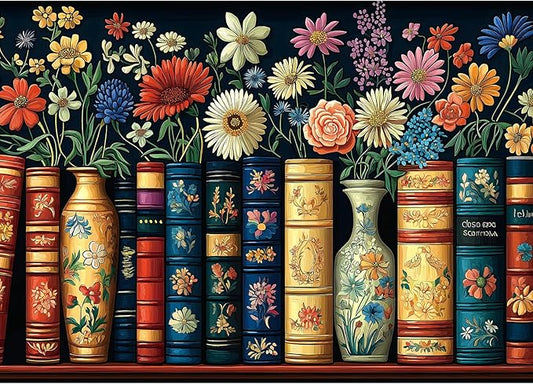 Wildflowers Books 1000 Piece Jigsaw Puzzle for Adults, Vintage Flower Book Puzzle, Floral Art Bookshelf Library Puzzles, Challenging Hard Difficult Puzzles for Adults 27.5x19.7 Inches