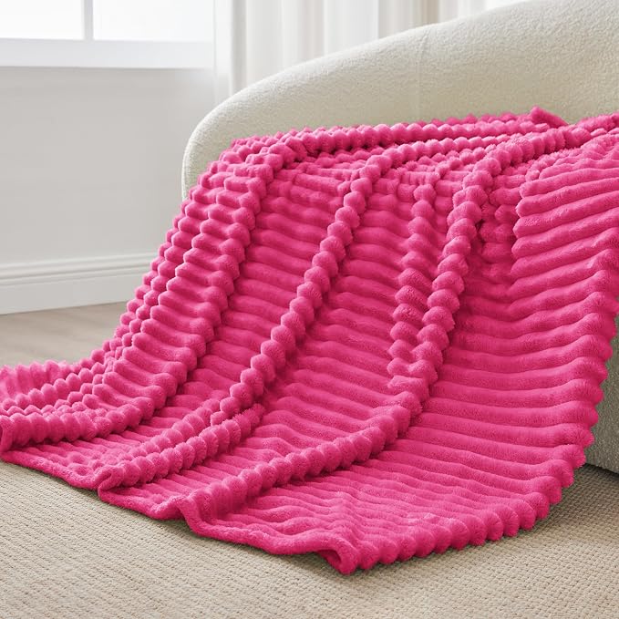 BEDELITE Ribbed Twin Blanket for Couch & Bed, Hot Pink, 60"x80" | Ultra-Soft Plush Fleece, Cozy, Warm Yet Lightweight, Ribbed Texture, Home Decor, Machine Washable, Giftable, All-Season Use