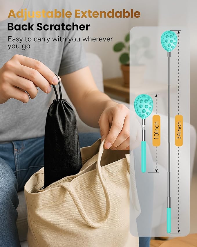 HEYAXA Telescoping Back Scratcher with 5 Detachable Heads,Dad Gifts for Men and Women, Practical Gifts for Father, Dad, Adults with Gift Box, Green