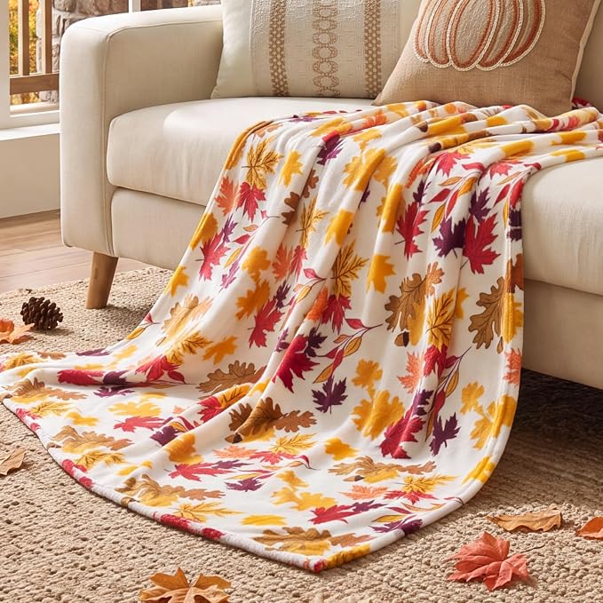 BEDELITE Fleece Blanket Soft Fall Throw for Couch Autumn Leaves 50"x60" | Ultra Soft Fleece, Plush Microfiber, Lightweight Warmth, Thanksgiving Gift, Fall Home Decor, Machine Washable, Couch Sofa Bed