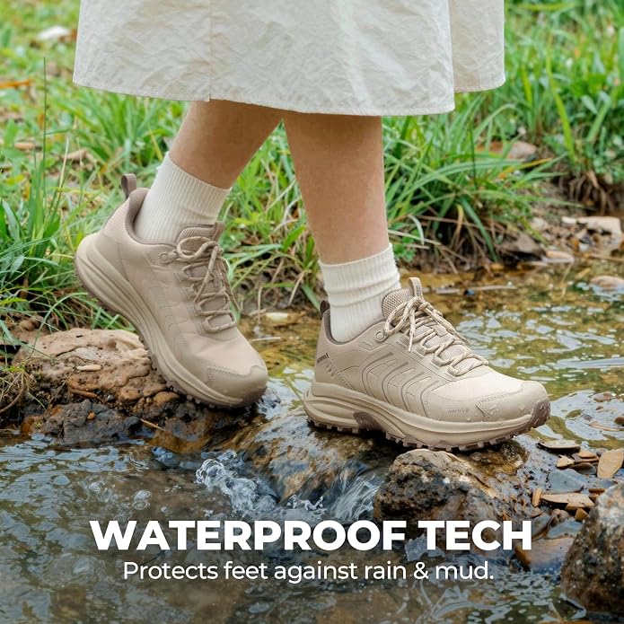 NORTIV 8 Women's Waterproof Hiking Shoes Lightweight Travel for Walking All Day Comfort Non-Slip Outdoor Trekking Camping Climbing Fashion Sneakers Armadillo FieldLite