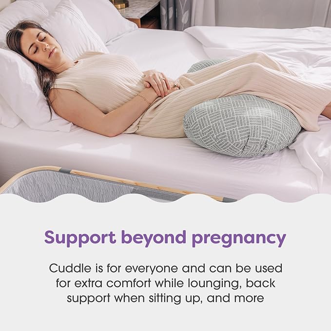 Boppy Cuddle Pregnancy Pillow - Compact Ergonomic Maternity Pillow, Versatile Support, Great Side Sleeper Pillow, Washable, with Cooling Rayon Cover - Gray Basket Weave