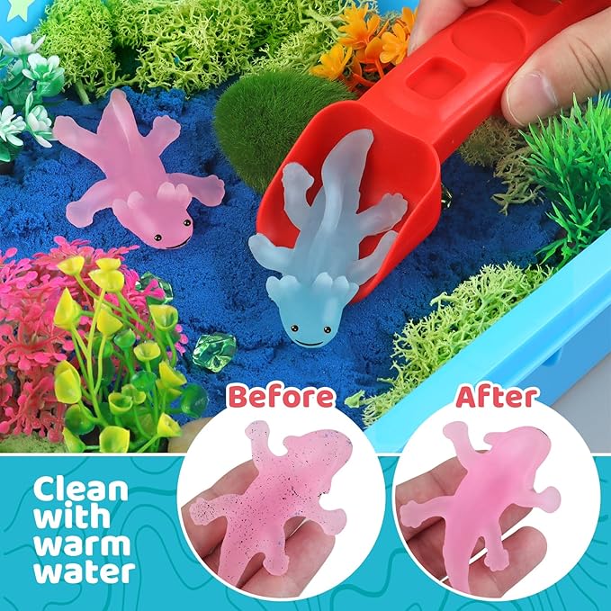 Kaelinda Axolotl Sensory Bin for Kids - Axolotl Toys Sand Sensory Bin with Lid, Art and Craft Axolotl Gifts Sensory Bin Sand for Kids Boys Girls 3-4 5-8 8-12 Birthday Christmas Gifts