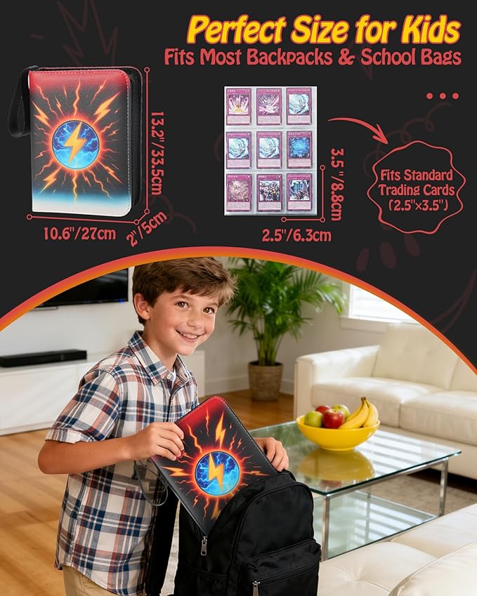 Trading Card Binder, 9-Pocket, Holds 1080 Cards, 120 Pages Side-Loading Card Album, PU Leather, Acid-Free Archival Sleeves, Durable Organizer for MTG, TCG & Sports Cards, Gift for Kids, Boys and Girls