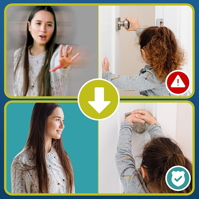Child Safety Door Knob Cover (4 Pack) Hard-to-Remove Dual-Lock Door Handle Covers for Kids – Reusable Baby Proof Door Knob Locks – Installs Easily, No Tools Needed (Semi-Clear)