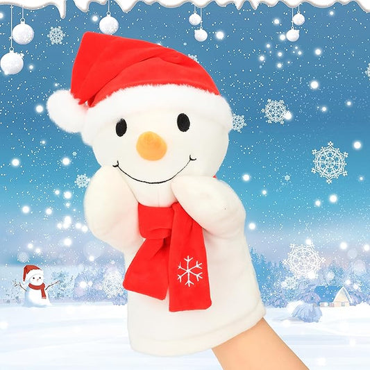 Cuteoy Plush Snowman Hand Puppet Stuffed Animal Toy Open Movable Mouth Creative Role Play Storytelling Plushies Gifts for Kids Toddlers Birthday Christmas
