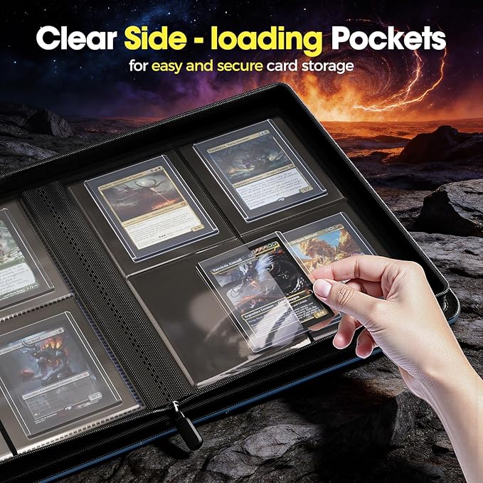 ProCase 4 Pocket Top Loader Binder, Holding 144 Cards in 3"x4" Toploaders, Side Loading Small Book Folder with Clear Window for Pokemon, Trading, Sports Cards Collection TCG, MTG -Navy
