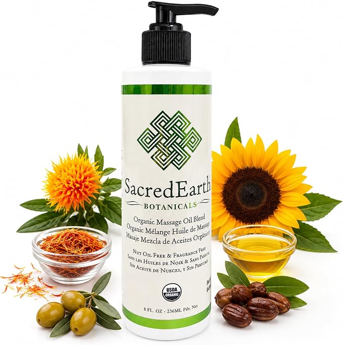 Organic Massage Oil Blend (8oz) - Unscented, Nut Oil Free, Gluten Free and USDA Certified Organic
