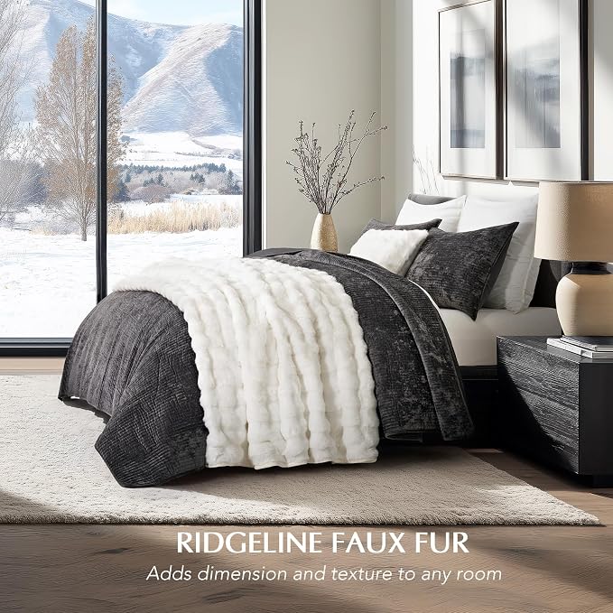Faux Rabbit Fur Bubble Throw Blanket, 50"x60", Bright White | Ultra Soft, Luxury Faux Rabbit Fur Throw, Thick Warm Bubble Blanket, Cozy Fluffy Reversible, for Bed, Couch, Chair, Sofa