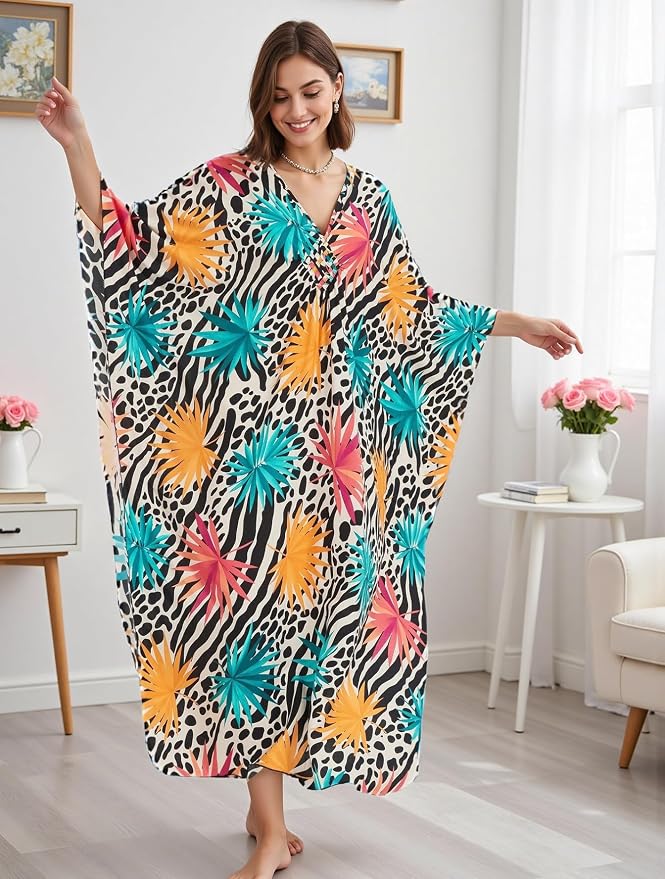 Mumu Dresses for Women Plus Size, Bohemian Kaftan Beach Cover Up Long Maxi Nightgown Soft Loungewear