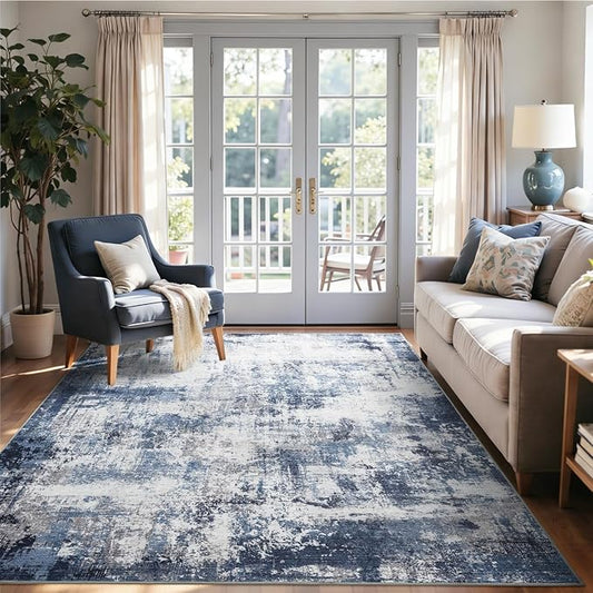 4x6 Ft Area Rugs for Living Room, Soft Non-Slip Washable Rugs Modern Abstract Pattern Carpet for Bedroom Indoor Floor Nursery Home Decor (Blue)
