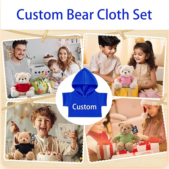 15 Pcs Personalized Teddy Bear Clothes with Name Photo, Custom Stuffed Animal Clothing Fit 8-16inch Stuffed Bears Clothes, Personalized Doll Clothing Make Your Own Plush Doll Shirt