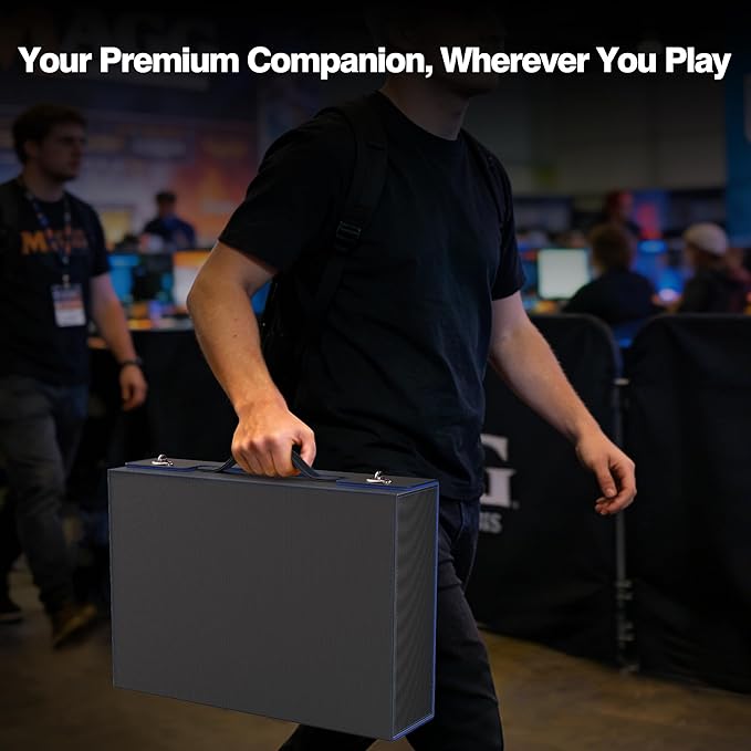 Kabinka MTG Card Storage Box with Handle & Mechanical Latch,5-Row 3900+ Commander Trading Card Case with Sealed Display Window,Top Loaders Organizer Deck Box for MTG/TCG/PTCG/Sports Cards (Black Blue)