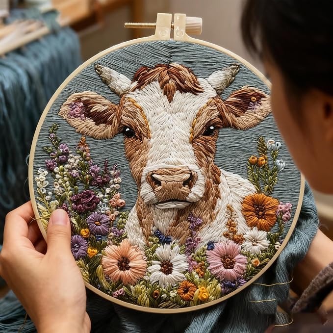 Qcbuegof Relaxing Embroidery Set Includes All Tools and Guide for Stress Relief Home Craft Embroidery Pattern