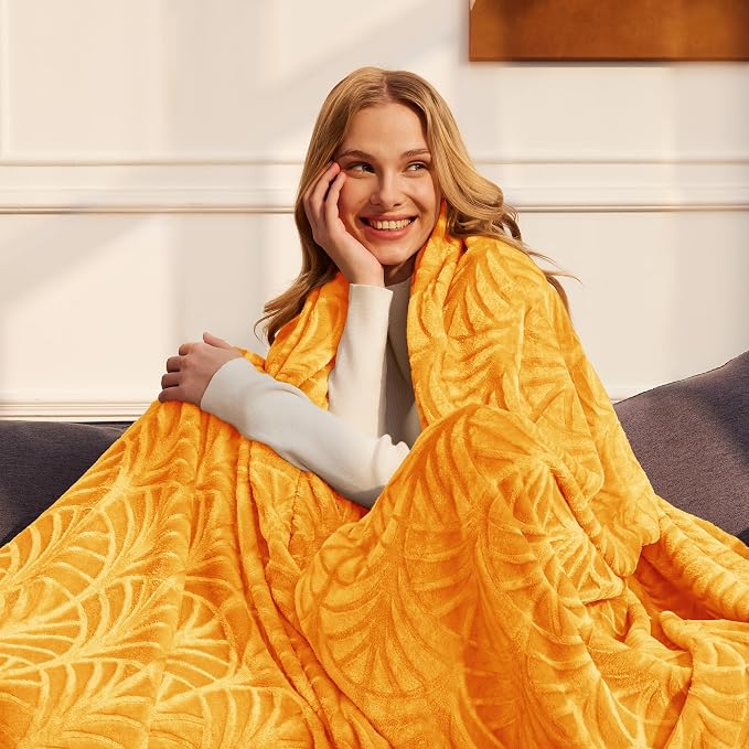 Whale Flotilla Soft Flannel Fleece Throw Blanket for Couch, Lemon Yellow | Cozy Lightweight Breathable Velvet Sofa Throws, Plush Fluffy Vintage Pattern Decorative Blanket for Bed, All Season, 50"x60"