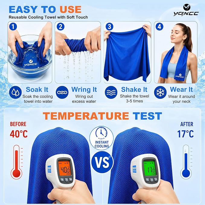YQXCC 4 Pack Cooling Towels (40"x12"), Ice Cool Neck Towel, Soft Breathable Microfiber for Gym, Yoga, Golf, Running, Camping & All Hot Weather Activities