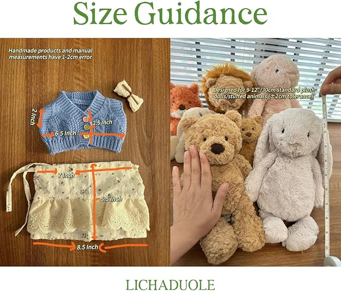 9-12"/31cm Plush Outfit 3-Piece Set for Bashful Series Teddy Bears Under 31cm Stuffed Animal Clothes（NO Doll）