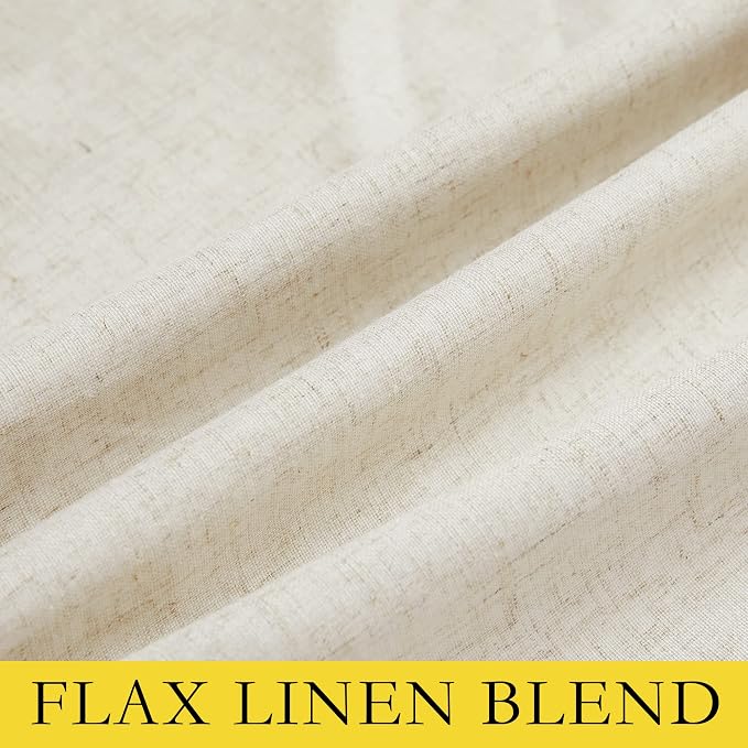 NICETOWN Natural Thick Linen Blend 100% Blackout Curtains 60" Long 2 Panels Set for Bedroom, 34" Wide, Rustic Grommet Thermal Insulated Flax Textured Full Blackout Window Draperies with White Liners