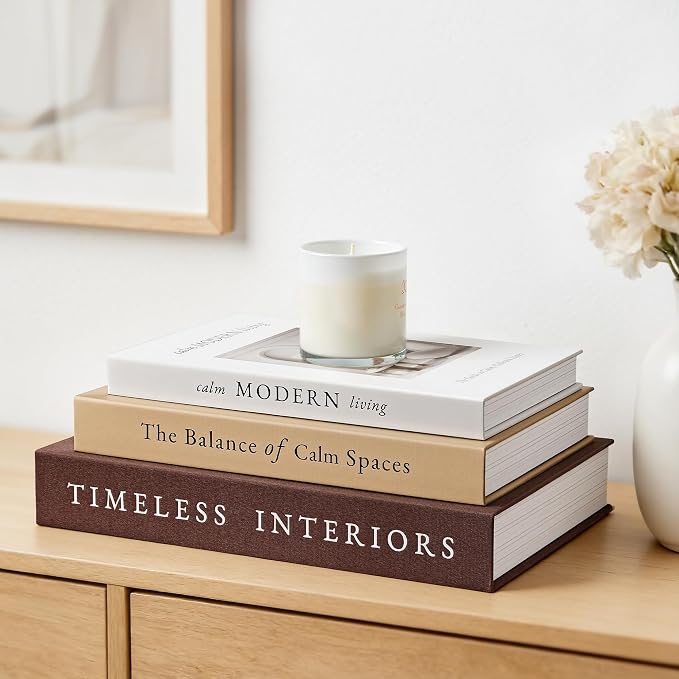 JARLINK Decorative Books, Set of 3 Stackable Fake Book Storage Boxes, Brown | Modern Home Decoration with Hidden Storage Room for Photos & Keepsakes, Styling Decor for Coffee Tables, Shelves, & Mantels.