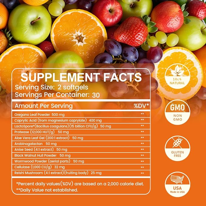 inGreens 11-in-1 Candida Support Supplement, Antifungal Overgrowth, Intestinal Detox & Gut Health for Women & Men, Balance Probiotic, Natural Herbal Oregano & Caprylic Acid Softgels, 60 Count