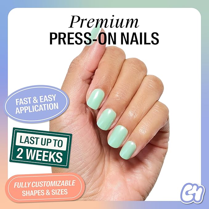 Chillhouse - Chill Tips, Press on Nails Kit - Matcha Mama (Square - Short) - 30 Nail Shapes & Sizes - Up to 2 Weeks of Wear - Customizable - Reusable - Latina Founded, Women Owned - Beauty & Self Care