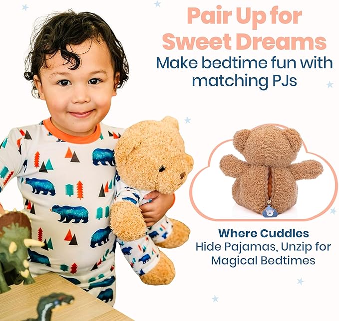 Zip N' Bear Soft Plush Teddy Bear Stuffed Animal with Cozy Cubs Pajamas - Zippy The Bear Cute Cuddly Plush Toy, Perfect Sensory Teddy for Kids, Toddlers - Adorable Gift & Bedtime Companion