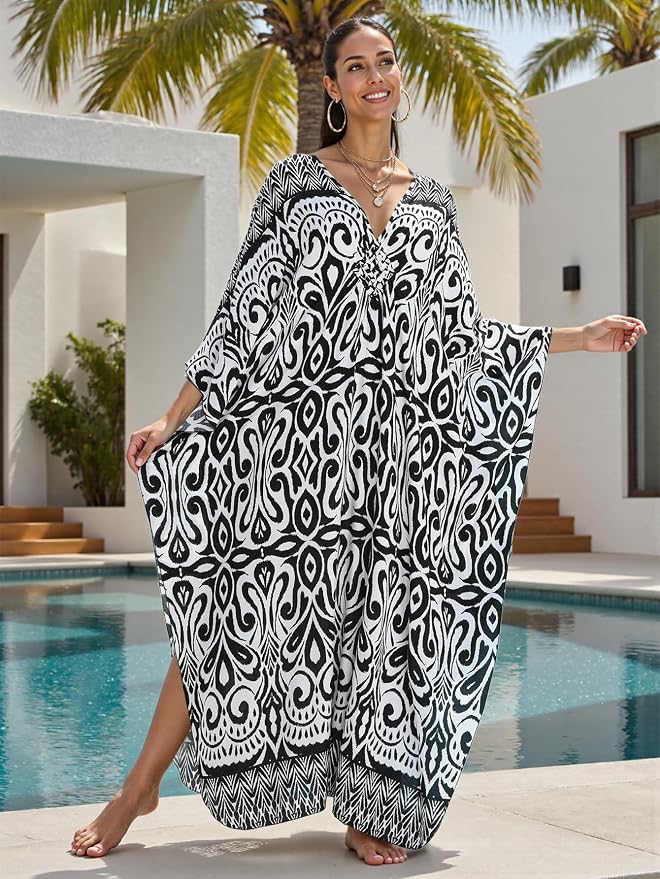 Mumu Dresses for Women Plus Size, Bohemian Kaftan Beach Cover Up Long Maxi Nightgown Soft Loungewear