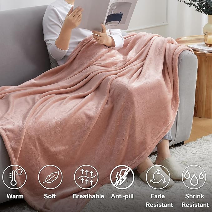 Hansleep King Dusty Pink Fleece Blanket, Soft Flannel Bed Blanket | Fuzzy Cozy Blanket 90x108 Inches, Multi-use for Bed, Sofa, Couch, Travel, Camping, All Season Warm Lightweight Cover