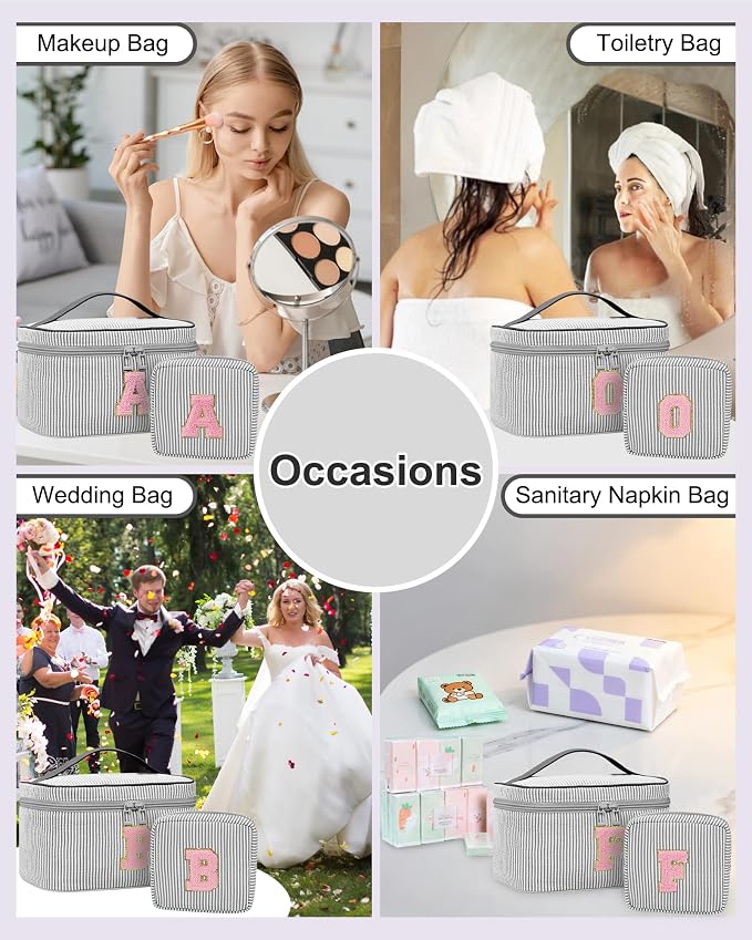 MONSTINA Cute Makeup Bag for Girls&Women Personalized Initial Toiletry Bag,Make Up Case for 11 12 13 14 15 16 Years Old Teen Girls Gift Trendy Stuff Birthday Gift for Her,2PCS Black B