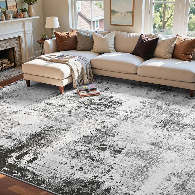6x9 Ft Large Area Rugs for Living Room, Soft Non-Slip Washable Rugs Modern Abstract Pattern Carpet for Bedroom Indoor Floor Nursery Home Decor (Grey)