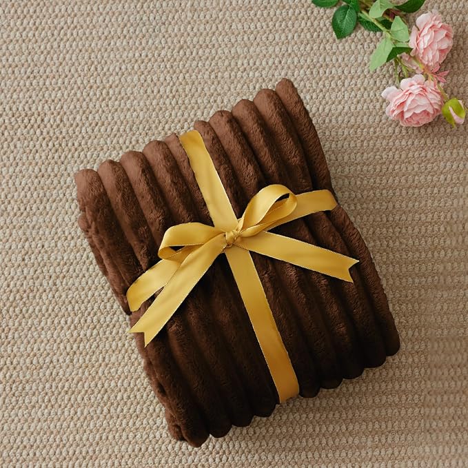 BEDELITE Striped Fleece Throw Blanket, Chocolate Brown, 50"x60" | 300GSM Microfiber Fleece, Soft Cozy, Lightweight Warm, Double-Sided Plush, Machine Washable, Gift, Room Decor, for Couch Sofa