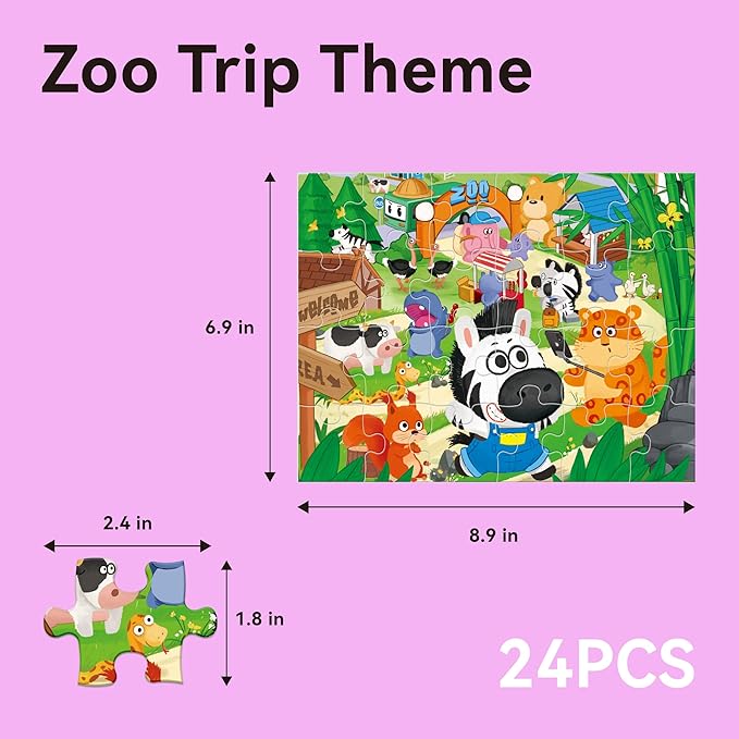 Dotimo 4-Pack Animal Puzzles for Toddlers 3-5 – Lion, Elephant, Giraffe & Monkey Progressive Learning Puzzles, 24/30/35/48 Piece Educational Games with Storage Box, Family Activities & Gifts