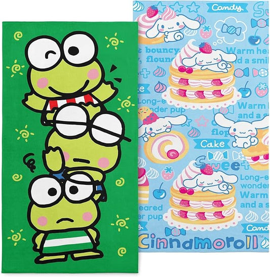 NORTHWEST Hello Kitty Beach Towel 2-Pack – Oversized, Soft, Absorbent, Fast-Drying, Sand-Free Pool Towels Featuring Keroppi, Cinnamoroll & Hello Kitty Designs 30" x 60"