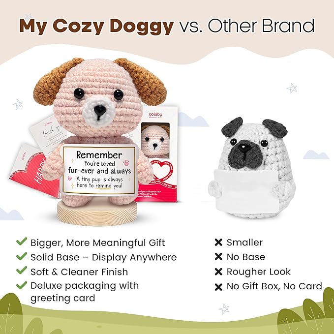 Gossby Inspirational Gift for Women, Men - Positive Dog Crochet - YOU'RE LOVED FUR-EVER & ALWAYS - Christmas, Birthday, Emotional Support, Positive Dog Lover Gift for Friend, Coworker, Teacher, Mom